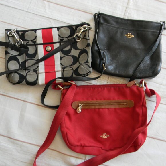 COACH LOT OF 3 REHAB AS IS PROJECT CROSSBODY BAGS RED/BLACK/SIGNATURE - Picture 1 of 10